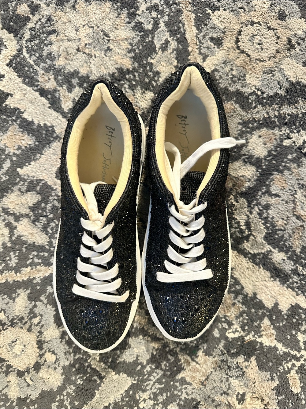 Betsey Johnson Black Glitter Low-Top Lace-Up Sneakers - Picture 4 of 11